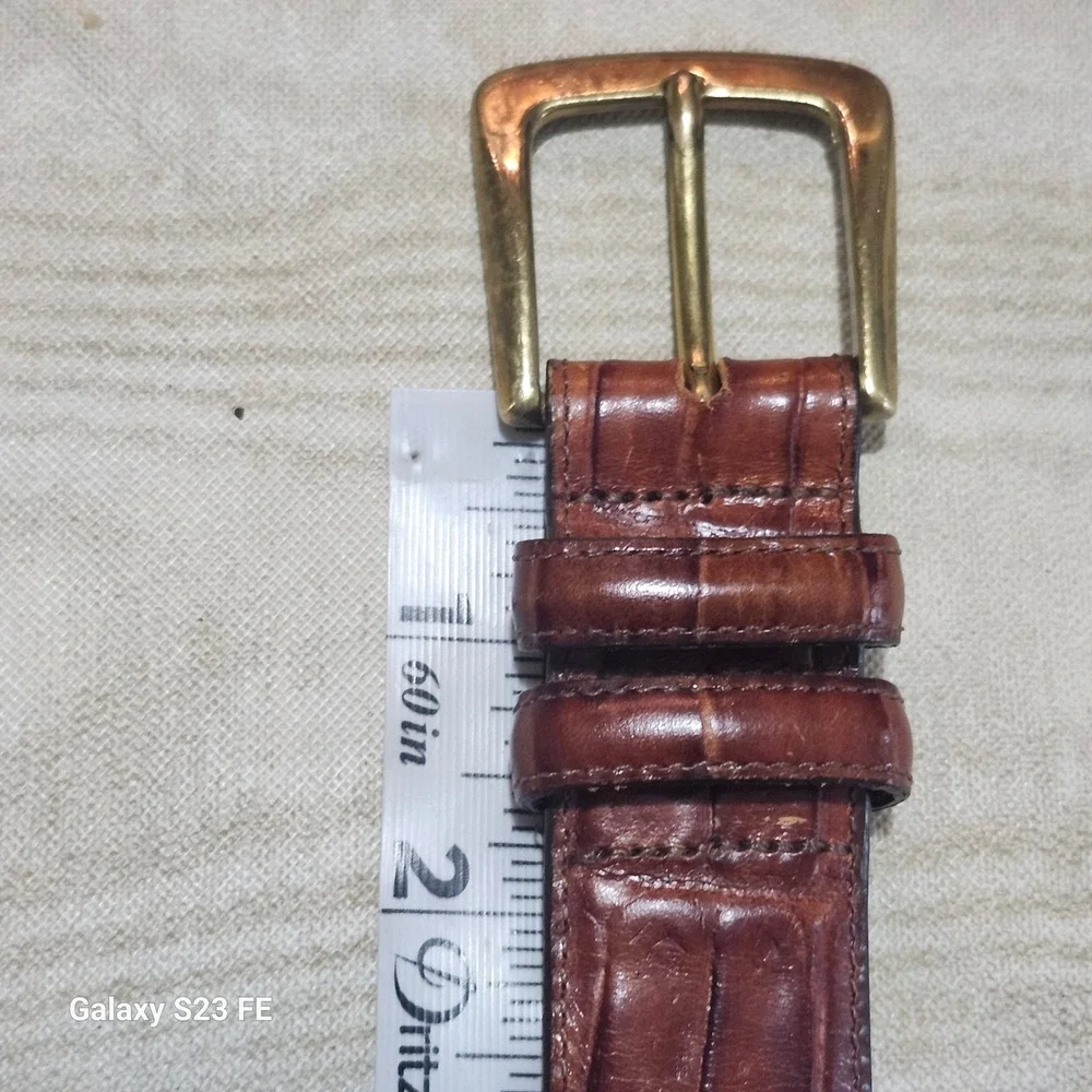 Brighton Leather Belt Men 34 Brown Croc Embossed Calfskin Solid Brass Buckle USA